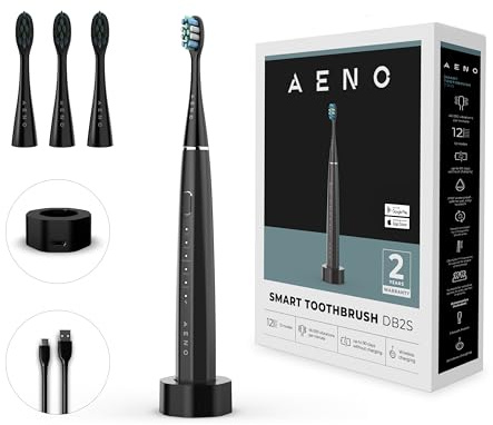 AENO Sonic Elektrische Zahnbürste DB2S – Smart App, 12 Modi, Benutzerdefinierte Einstellungen, 90-Tage-Akku, 46.000 Vibrationen/Min, Premium-Borsten, Bürstenkopf-Erinnerung, kabelloses Aufladen