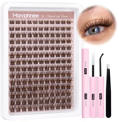 Brown lash Clusters Kit: Natural Dark Brown Wispy Individual C-Curly Cluster Lash Extensions with Bond and Seal