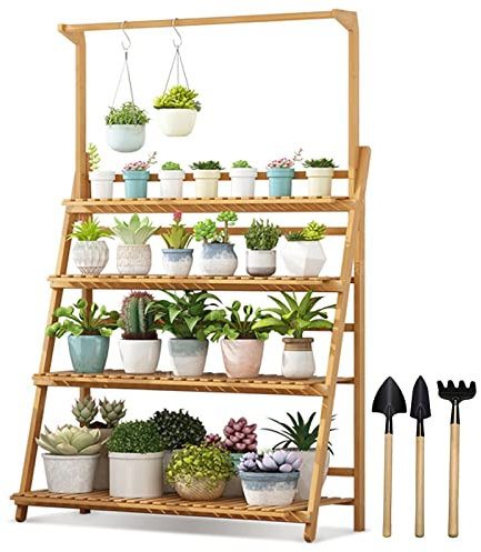 Plant Stand Indoor Outdoor Plant Stand Flower Pot Stands Planter Display Shelf 3 Tier Ladder Plant Shelves Hanging Plant Hanger Étagère Plantes En Bambou Garden Flower Indoor Display Rack