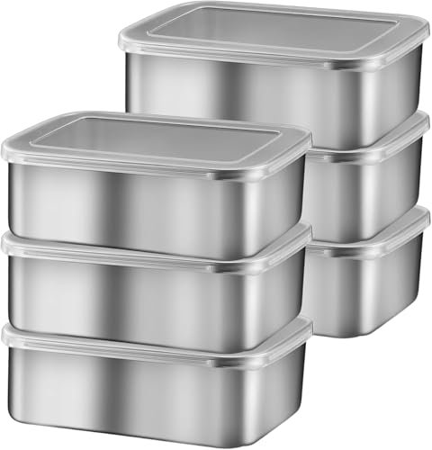 6 Pcs Boîtes De Conservation Avec Couvercle 1100ml Boite Alimentaire, Moules À Pain En Acier Inoxydable, Récipient Alimentaire Réutilisables Boîte À Bento Pour Fromages, Fruits, Salades 18x13x6cm