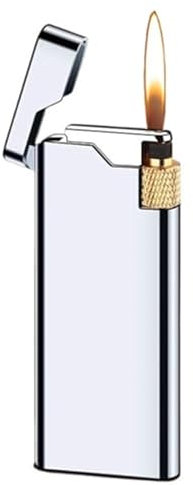 Accendino al butano in metallo ultrasottile, accendino con puleggia laterale retrò, accendino classico con fiamma morbida, fiamma regolabile ricaricabile, adatto for esterno, campeggio, regalo for uom