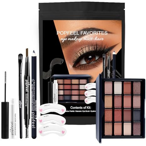 Make Up Set, Muss Man Haben All-In-One Auge Makeup Set Für Frauen Mädchen, Schminkset Inklusive Lidschattenpalette, Eyeliner, Augenbrauenstift, Wimperntusche, Augenbrauenschablone & Lidschattenpinsel