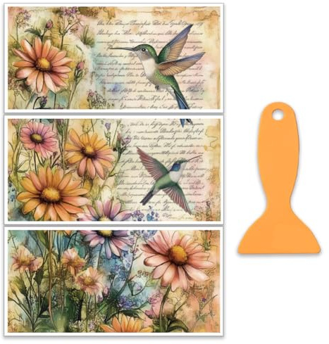 OLYCRAFT 3 Stück/Set Vintage Kolibri Transferfolien Zum Aufreiben Für Möbel Und Kunsthandwerk 30x15cm Kolibri Collage Möbel Transferaufkleber Möbelaufkleber Transferaufkleber Abziehbilder