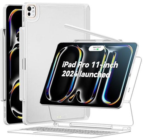 Magic Keyboard Hülle für iPad Pro 11 Zoll M4 2024, Schutzhülle mit Stifthalter für Magic Keyboard Folio, Slim & Robust, Lederoptik, Weiß (Tastatur Nicht Enthalten)