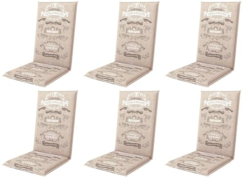 Gardissimo 6er Set Hochlehner 6605 Gartenstuhlauflagen 120 x 50 x 8 cm Creme mit Schrift, Auflagen Polsterauflagen UV-Lichtecht Stuhlauflagen Sitzauflagen mit Schaumfüllung