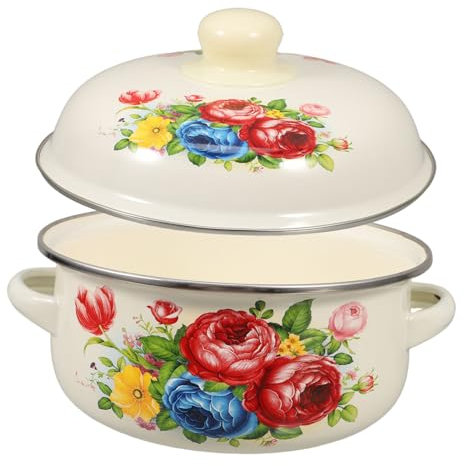 Amosfun Induction Cooker Compatible Enamel Stockpot Lid Milk Pan Stockpot Lid Double Boiler Pot for Soup Stew and Porridge