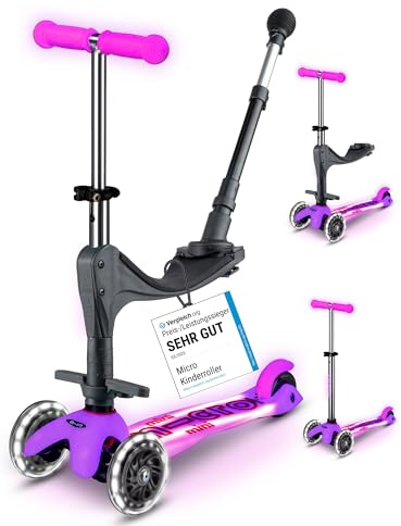 micro™ Mini micro Deluxe Glow LED Plus 3in1 | Höhenverstellbar & Mitwachsend | Das ORIGINAL | Kinderroller ab 1 Jahr | Inklusive LED Rollen, Griff & Sitz | Jungs & Mädchen 1-6 Jahre