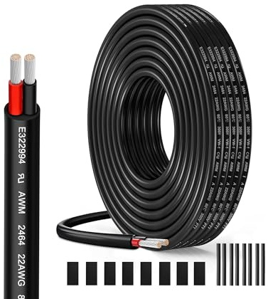 HuLuWa UL2464 22AWG 2x0,34mm² Verlängerungskabel, 5m | UL2464-Kabel aus verzinntem Kupfer mit PVC-Mantel für 5V/12V/24V-LED-, Fahrzeug- und Sensorleitungen