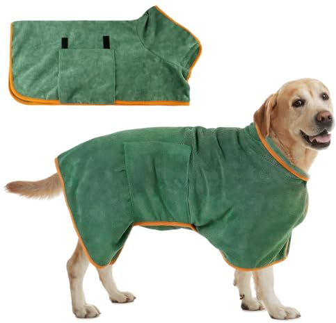 Saugfähiger Hundehandtuch-Bademantel aus Mikrofaser für kleine, mittelgroße und große Haustiere, schnelltrocknend, verstellbarer Hals- und Taillenbereich, für Hunde und Katzen von 35–45 kg (XL)