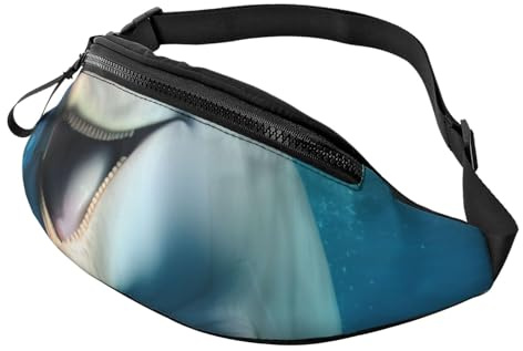 Happy Delphin bedruckte Bauchtasche mit Kopfhörerloch für Herren und Damen, verstellbare Sport-Fanny-Tasche für Outdoor, Workout, Wandern, Schwarz , Einheitsgröße, Wanderrucksack