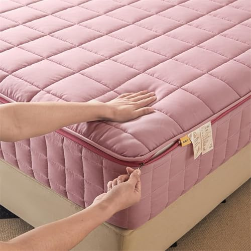 AQIGR Coprimaterasso Matrimoniale Trapuntato di Tessuto 140x200 180x200, Morbido Copri Materasso Matrimoniale Singolo con Cerniera Traspirante, Lavabile(Pink,180x200+20cm)