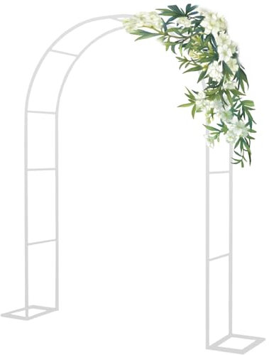 Arche de jardin en acier blanc - Treillage pour mariage extérieur - 1,4 m de haut x 2,3 m de large - Résistant à la rouille - Pour plantes grimpantes et décoration de cour