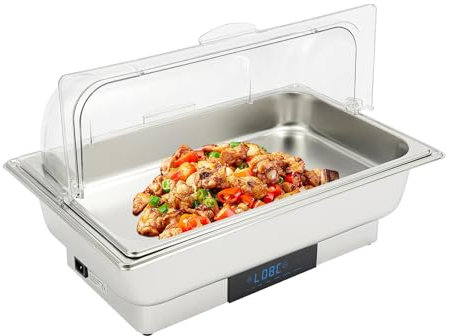Hanmorfarbi 600 W Chafing Dish elettrico, coperchio pieghevole per PC, forno visivo con controllo della temperatura, 9 l, forno a buffet quadrato (1 pentola)