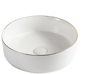 HADECOLL Lavabo Simple en Céramique pour Salle De Bain, Style Hôtel, Rond, Au-Dessus d'une Table, pour Salle De Bain, Balcon, Art, Lavabo, Meuble De Salle De Bain