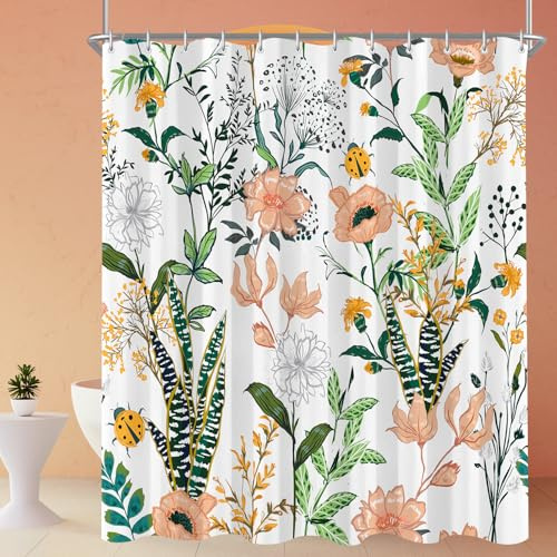 Lerores Duschvorhang 120x200 cm Weiß Boho, Beschwerter Saum Antischimmel Textil, Wasserabweisend, Waschbar Polyester Badevorhänge mit 8 Ösen und Duschvorhangringen für Badezimmer, Badewanne