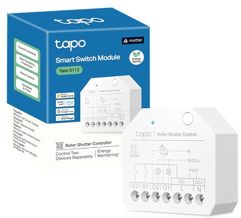 Tapo S112 Relè Interruttore con Misurazione di Consumo, Intelligente WiFi e Bluetooth a 2 Canali - 6 A, Automazione di Tapparelle, Luci, Riscaldamento a Pavimento, Controllo Vocale con Alexa, Tapo APP