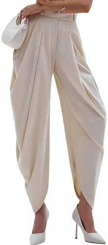 Unybwonn Cargo Pants for Women Wide Leg Pleated Hippie Long Professional Pants Loose Harem Dressy Palazzo Trousers Apricot