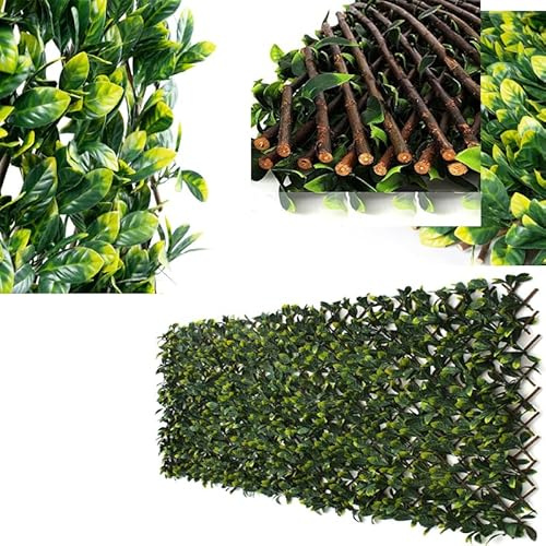 2m x 1m Artificial Laurel Leaf Expanding Fence, UV-Protected Privacy Screen for Garden, Balcony, Patio Greenery Trellis, Weather-Resistant Indoor Outdoor