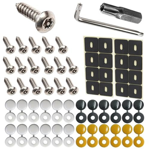60 Pcs Rivet plaque immatriculation, Cache rivet plaque immatriculation, Kit de fixation de vis antivol, Kit avec Vis et Cache Rivets, pour Voitures, Motos et camions