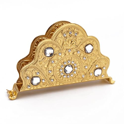 Lujoso Servilletero Dorado para Mesa – Elegante Soporte de Servilletas de Estilo Europeo con Diamantes de Imitación – Dispensador de Pañuelos de Metal para Hogar, Restaurante, Hotel, Cafetería (C)