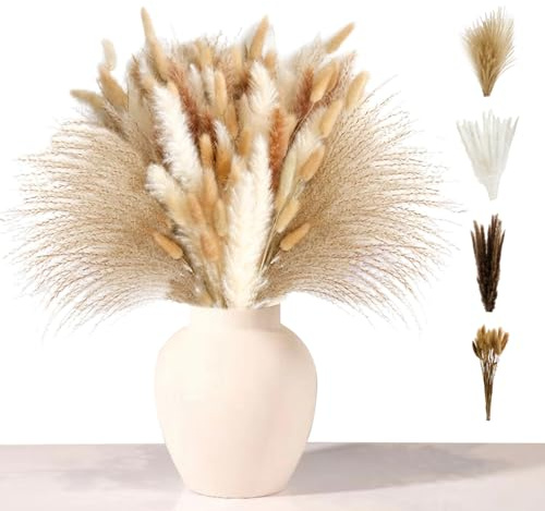 Pampas Grass Artificial, Natural Dried Pampas Grass Decor Dried Flower Bouquet Bunny Tails Dried Flowers for Weddings, Living Rooms & DIY Arrangements