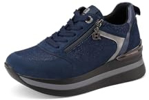 QUEEN HELENA Sneakers Platform Baskets avec fermeture éclair latérale pour femme X33-23, bleu marine, 36 EU