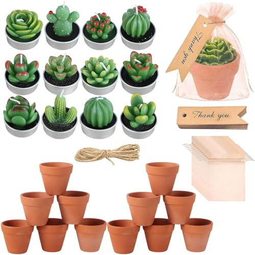Portacandele in ceramica con vasi in terracotta, mini candele con sacchetto in organza, biglietti di ringraziamento, corda, per baby shower, matrimonio, compleanno, Fiesta