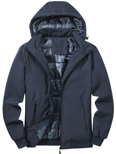 TONY BACKER Giacca Uomo Invernale Softshell Impermeabile Antivento con Cappuccio Staccabile, Giubbotto Cappotto Casual Trekking 3510 (IT, Testo, L, Regular, Regular, BLU)