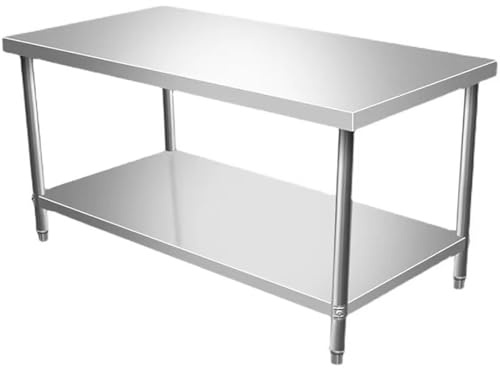 KCCRHIN Tavolo Inox per Preparazione con Ripiano Inferiore, Tavolo da Cucina Commerciale in Metallo, 2 Ripiani, Scaffale in Metallo, Banco da Lavoro per Ristoranti, Casa, Esterni,120x40x80cm
