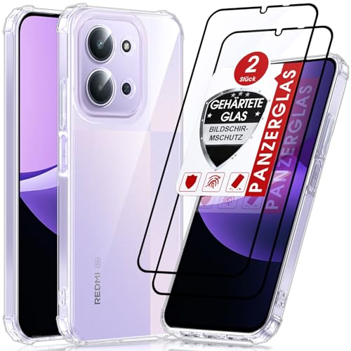LeYi Funda para Xiaomi Redmi 15C/15 C 5G / 4G, Transparente | Antigolpes Cover con [2-Unidades] Cristal Templado, Carcasa Armor Silicona Soft Skin TPU Case