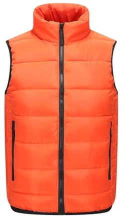 Gilet en duvet chaud pour homme - Gilet de travail léger épais - Veste d'hiver élégante - Gilet de transition - Sans manches - Gilet de loisirs confortable - Couleur unie, Orange, XXXXXL