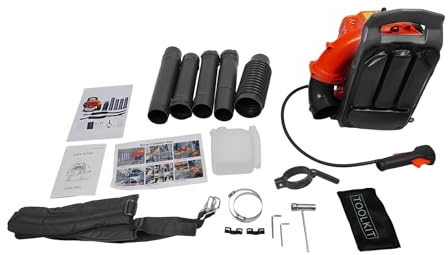 Souffleur à feuilles à gaz | Moteur 2 temps 42,7 cc | Débit d'air 423,78 CFM | Design sac à dos | Pour feuilles, neige et saleté | Kit d'outils et flacon mélangeur inclus