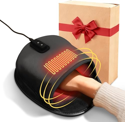 Nauttxon Heated Mouse Pad Hand Warmer - Dual-Sided Heating USB Heated Mouse Pad - 3 Temperature & Timer Settings Lether Surface Mouse Hand Warmer - Gift for Office Work Home Gaming - Black