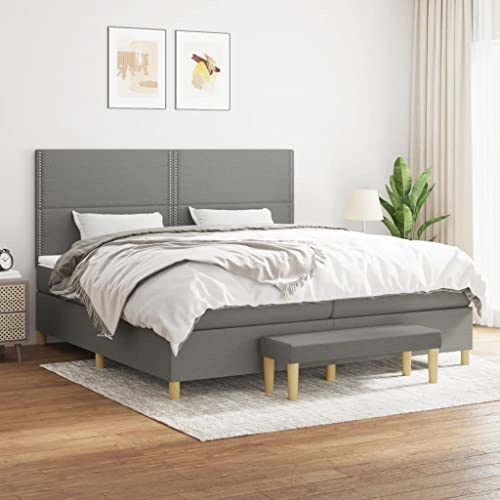 Mokuyary resårsäng med madrass, mörkgrå, 200 x 200 cm, tyg, sängram, säng med ribbotten, plattform, sängram, enkel montering för sovrum, gästrum – I