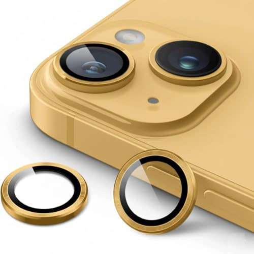 KK KENIK Camera Lens Protector For iPhone 13/13 Mini, Ring Design, 9H Tempered Glass, Waterproof, Scratch-proof For iphone 13/13 Mini Camera Lens Protector (Gold Colour)