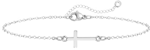 Emibele Cross Bracelet for Women, Simple Religious Cross Bracelet Easter Gifts, Adjustable Dainty Thin Hand Chain, Layered Faith Jewelry Confirmation Baptism Christian Gifts for Women