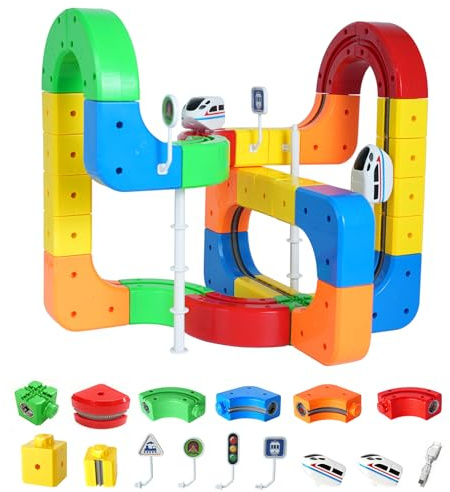 Electric Train Set for Kids Ages 4-8, 3D Infinity Track Building Toys, Cube Track with 360°Anti Gravity Race Track, STEM Learning Gift(81 pcs+1car).