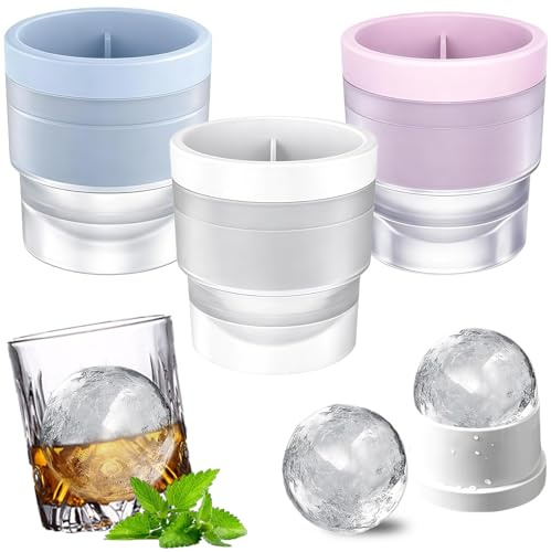 Ice Ball Mould- 3 Pack Round Ice Cube Moulds, Silicone Ice Sphere Maker for Whisky, Cocktails & Soft Drinks, 2.4 Inch Round Large Ice Cube Trays, Leakproof & Stackable Design for Freezer Space Saving
