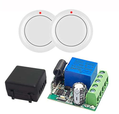 QIACHIP Interruptor relé inalámbrico 433 MHz para puertas de garaje, receptor relé Contacto Seco 12V 24V CC, mando a distancia momentáneo 1 canal con 2 emisores