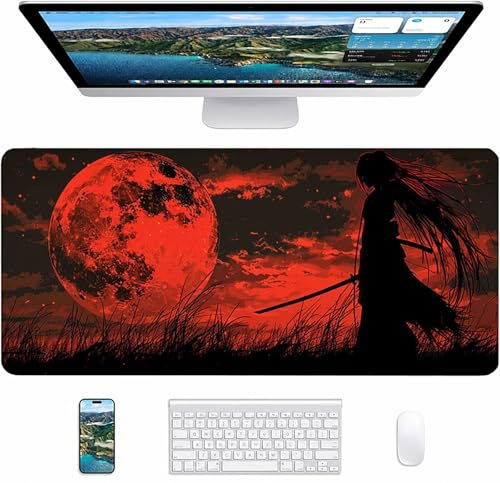 Red Mouse Mat 1600x800x3mm, Warrior Gaming Mouse Pad, Desk Mat with Waterproof Non-Slip Rubber Base, Mousepad for Stable Grip on Smooth Surfaces, Desk Accessories and Office Accessories, Gifts 4-9303