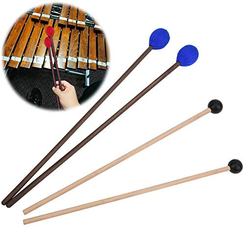 ZAWELIYO Marimba Mallet Set med Handtag Av lönnträ och Slitstarka Garngummihuvuden för Slaginstrument, Perfekt för Nybörjare och Proffs, Svart och blå