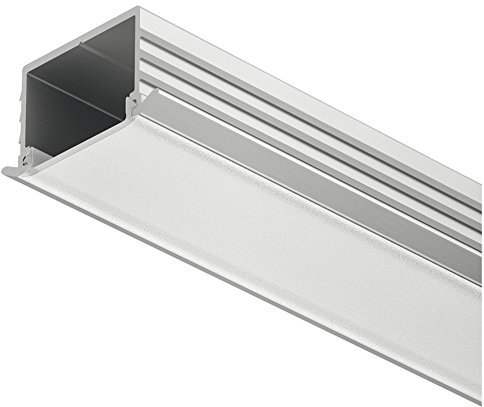 GedoTec Aluminium-Profil Einbauprofil 2500 mm Profilleiste für LED-Streifen | Schiene Alu silber matt | Streuscheibe milchig zur Möbel-Beleuchtung | 1 Stück - LED-Schiene flach zum Einlassen im Holz