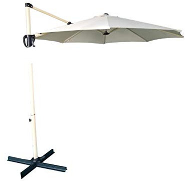 OMBRELLONE da Giardino Diametro 3 MT in Alluminio Effetto Legno con Telo Ecru' con Base AD X Girevole A 360°