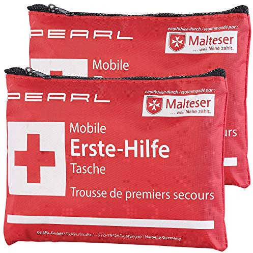 PEARL Verbandsmaterial: 2er-Set Mobile Erste-Hilfe-Taschen, wasserabweisend, je 24-teilig (Notfall-Kits, Verbandstasche Kfz, Koffer)