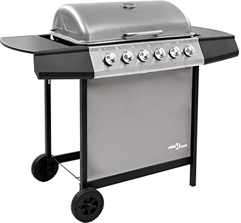 vidaXL Gas BBQ Grill with 6 Burners Stylish Functional Sturdy Castors Backyard Outdoor Cooking Barbecue Grill Black and Silver