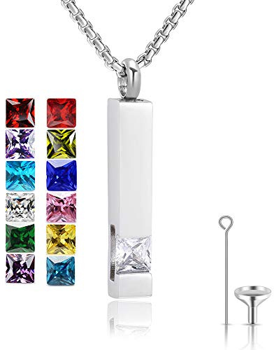 Urn Necklace for Ashes Birthstone Cuboid Cremation Jewelry Keepsake Holder Memorial Locket Necklaces Pendant