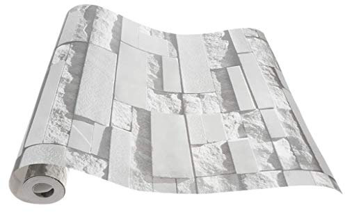 Backbayia 3D Ziegel Tapete Fototapete Wandtapete Mustertapete Dekoration für Esszimmer, Schlafzimmer, Wohnzimmer (Hellgrau)