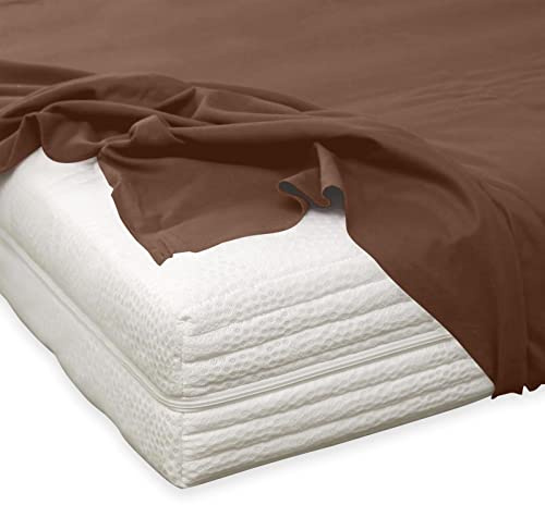 TRAUMSCHLAF Feinbiber Haustuch Bettlaken – warmes Winter-Bettlaken aus 100% Baumwolle, flauschig weich, ohne Spannumrandung, geeignet für Matratzen bis ca. 30 cm – 150x250 cm – Mocca
