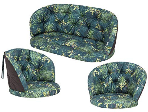 PillowPrim Kissen für Rattangarnitur, Bankkissen, Bankauflagen Kissenset Freizzeit Kissen Polster Sommerbänke Set 2 Sesselpolster + Bank Grüne Wiese