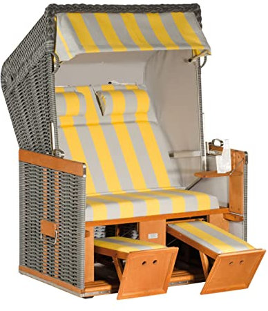 Sonnenpartner Strandkorb Konsul 2-Sitzer Halbliegemodell Onix/hellgrau/gelb
